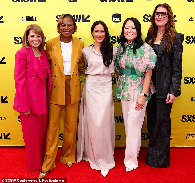Katie Couric, Errin Haines, Meghan, The Duchess of Sussex, Nancy Wang Yuen and Brooke Shields at Keynote: Breaking Barriers, Shaping Narratives: How Women Lead On and Off the Screen as part of SXSW 2024 Conference
