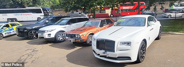 A previous clampdown by the Met Police in August last year saw a haul of supercars (pictured) worth £6million seized as boy racers were accused of using London as 'their own personal racetrack'