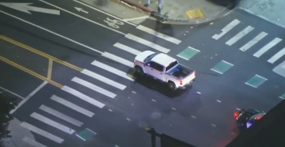 Aerial view of a police chase in LA.