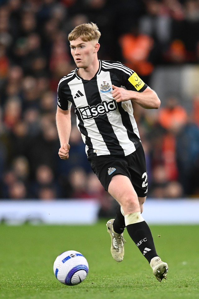 Newcastle United's Lewis Hall in action during a Premier League match.