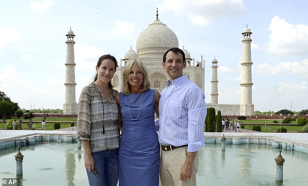 Ashley Biden is seen with former First Lady Jill Biden and husband Dr Howard Krein in India in 2013