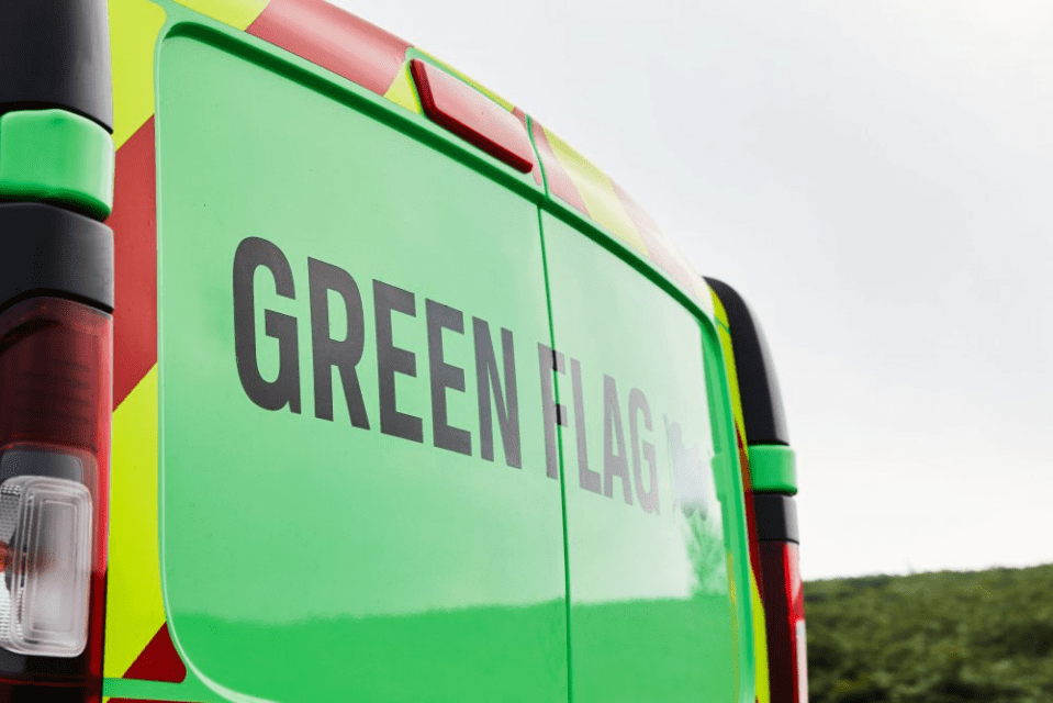 Green Flag van back door.