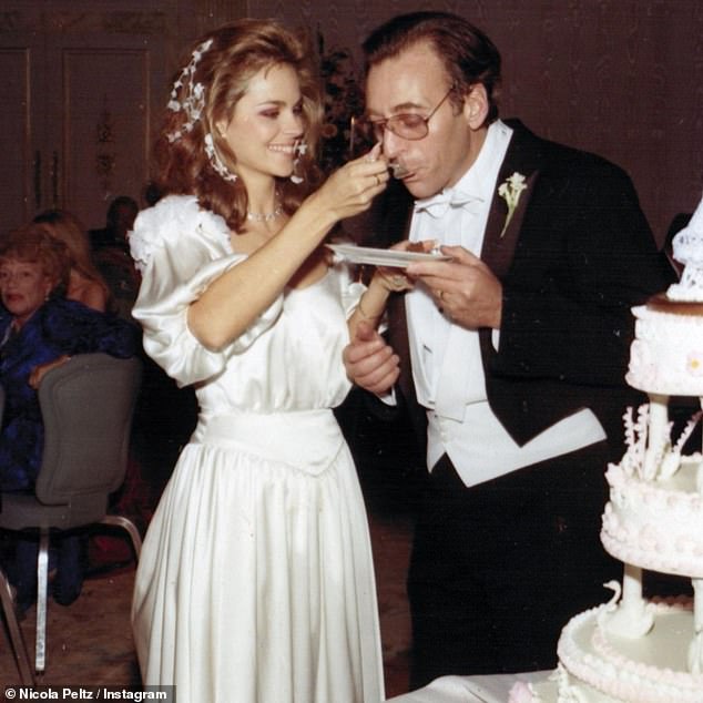 Nicola also wore her mother's vintage 1985 bridal gown for the big day, while her father Nelson was given the key role of officiating (her parents pictured on their wedding day)