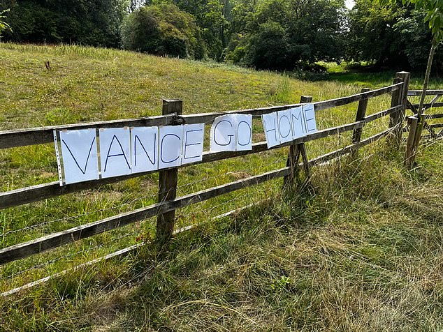 More signs were placed along gates and fences in the local area as part of the backlash against Vance's visit