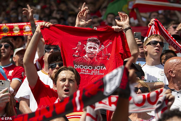Supporters paid tribute to Jota in Liverpool's 3-1 friendly victory at Preston North End - which came 10 days after his passing