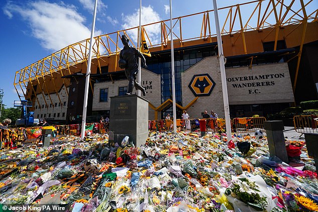 Fans left flowers, scarves and shirts in droves outside Molineux in tribute to their former star following his death aged 28 in a car crash in Spain earlier this month
