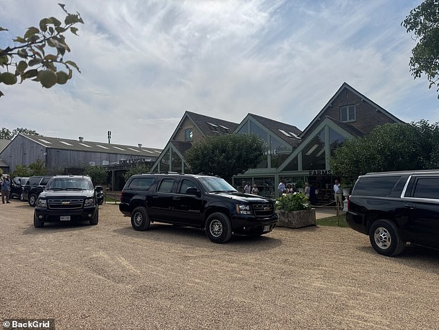 The Vice-President's convoy outside Daylesford Organic