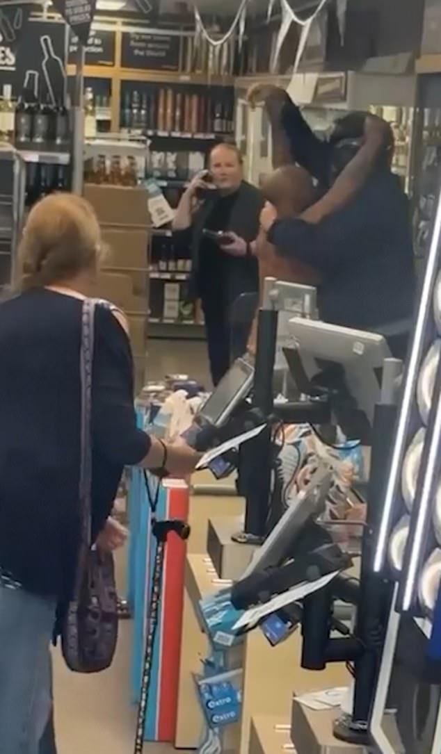 Shoppers watched on in shock as the scuffle broke out in the Co-Op in Torpoint, Cornwall