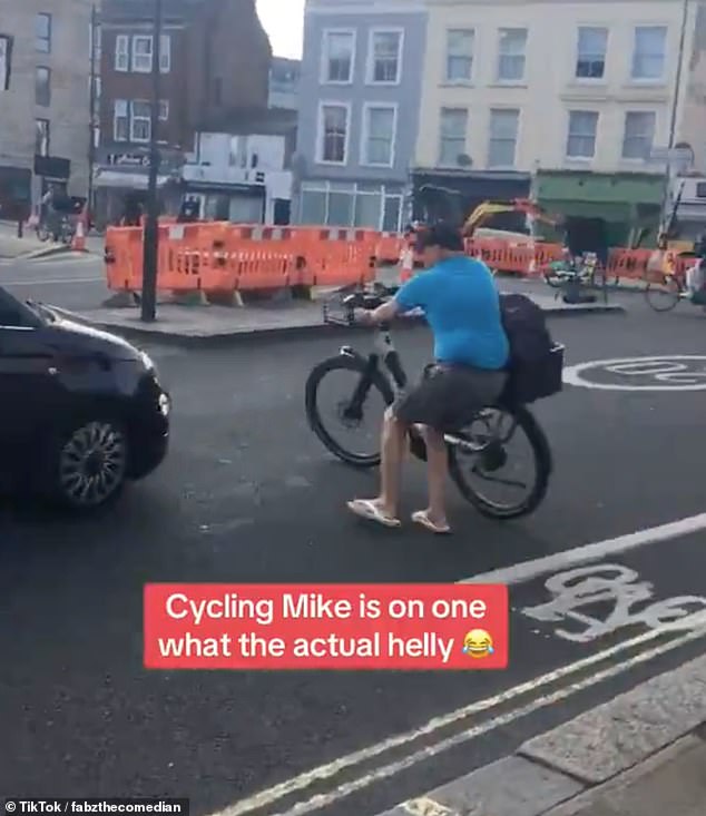 Previously, Cycling Mikey blocked a car with his bike before it was smashed to pieces