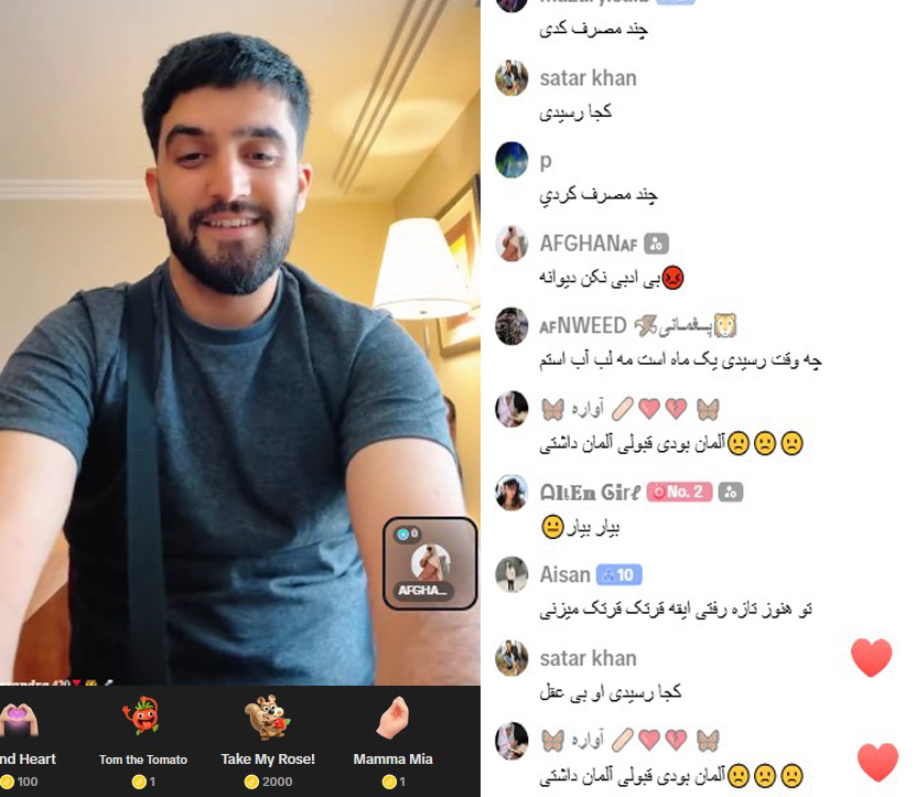 Livestream of a man with chat comments.