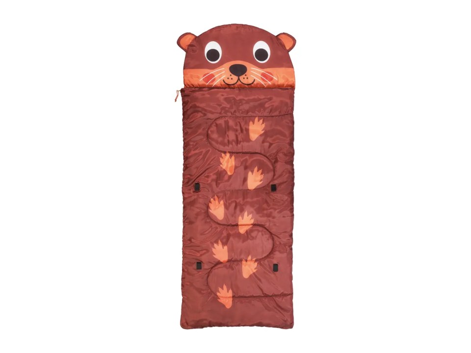 Brown otter-shaped sleeping bag.