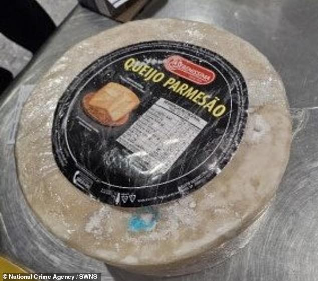 The California resident was then asked about the 8kg. parmesan cheese wheel she had with her (pictured)