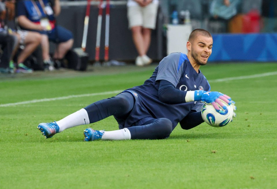 Lucas Chevalier of FC Paris Saint-Germain making a save.