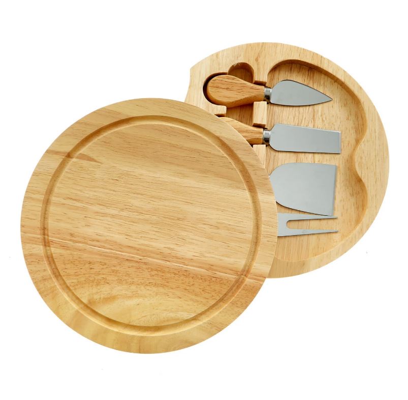 Wooden cheese board and knife set.