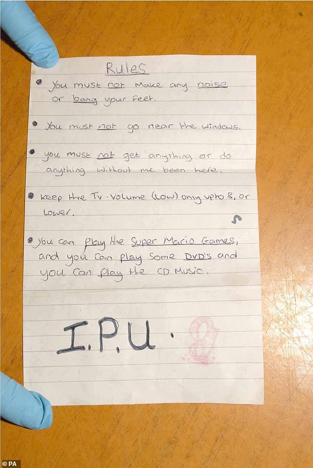 A list of rules that Shannon Matthews was expected to abide by during her kidnap ordeal, found in the flat of Michael Donovan and shown as evidence by the prosecution