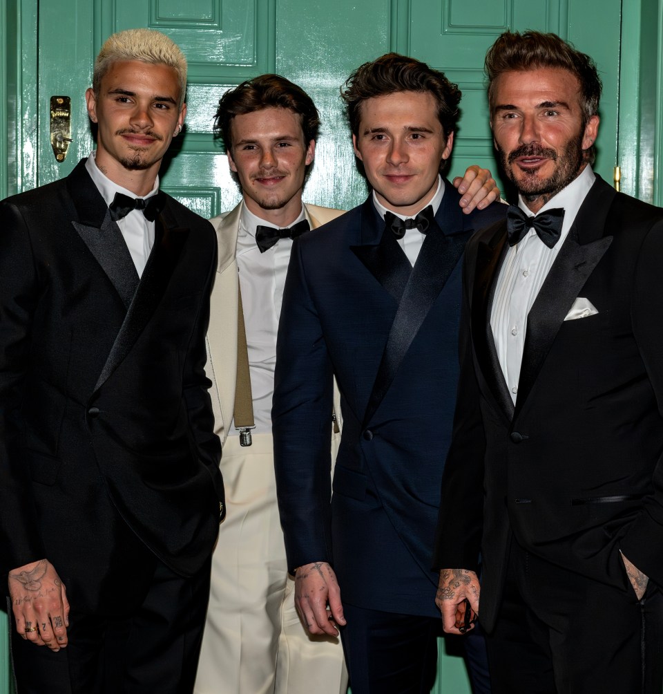 David Beckham with his sons, Romeo, Cruz, and Brooklyn, at a birthday event.