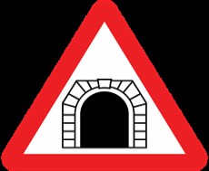 Tunnel ahead warning sign.