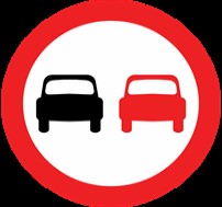 Road sign: overtaking prohibited.