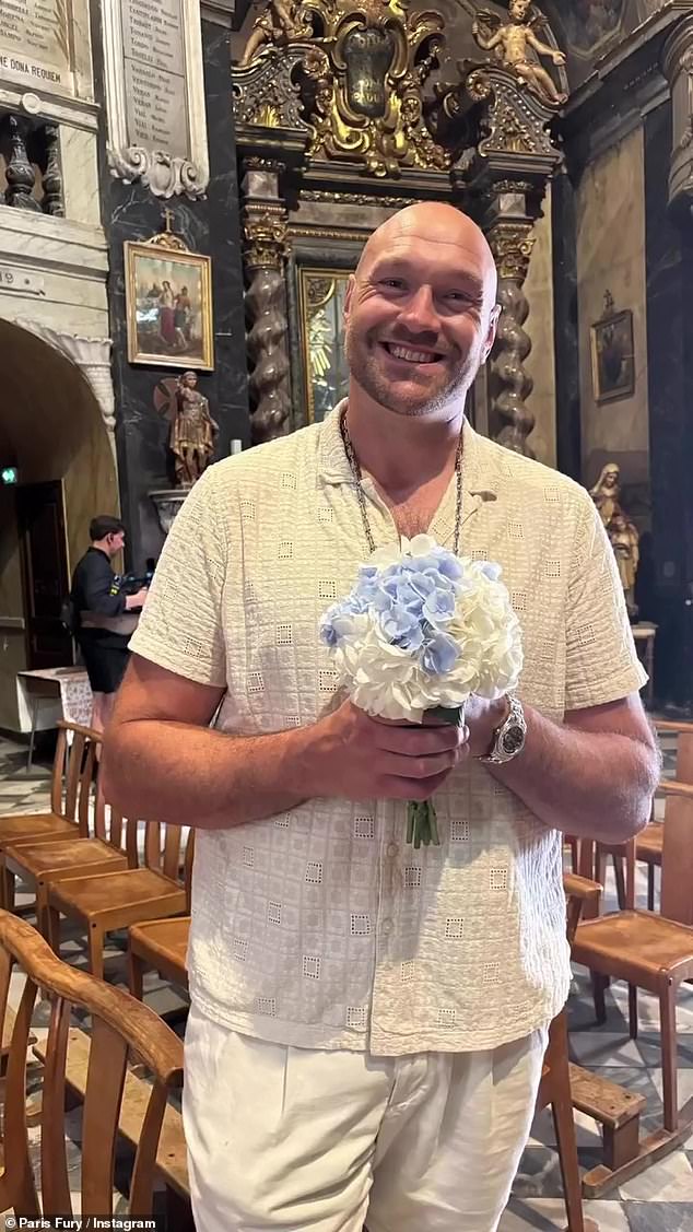 Sharing a series of stunning snaps to Instagram, Tyson wrote: 'Paris & I got married again third time lucky'