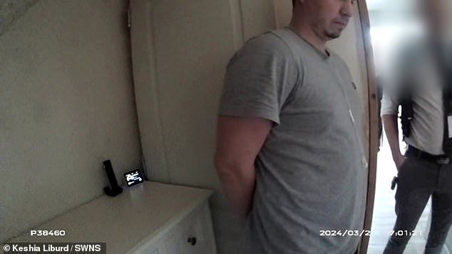 Police officers arrest Ben Millin of Yeovil, Somerset, for defrauding Sophie and Charlotte