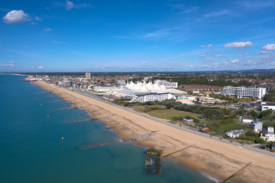 Aerial view of Butlins Bognor Regis resort on a sunny day.