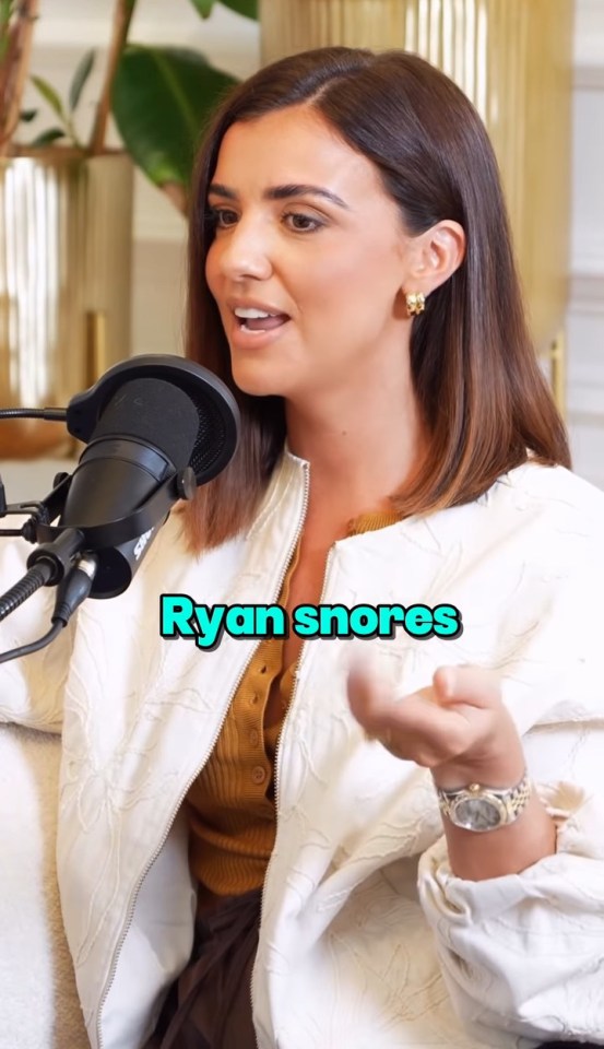 Lucy Mecklenburgh explaining that Ryan Thomas's snoring causes them to sleep in separate beds.