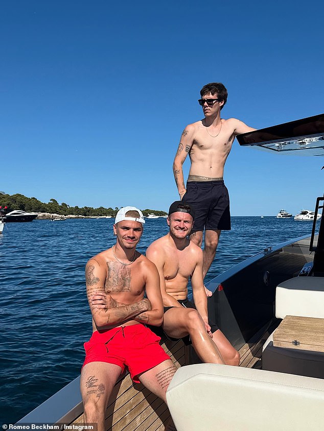 In an update to Instagram, Romeo went shirtless as he kicked back on his parents boat and soaked up some sun with his brother Cruz and friends
