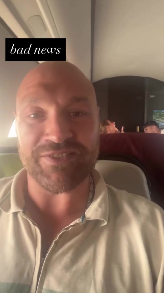 Tyson Fury on a private jet, saying "bad news."