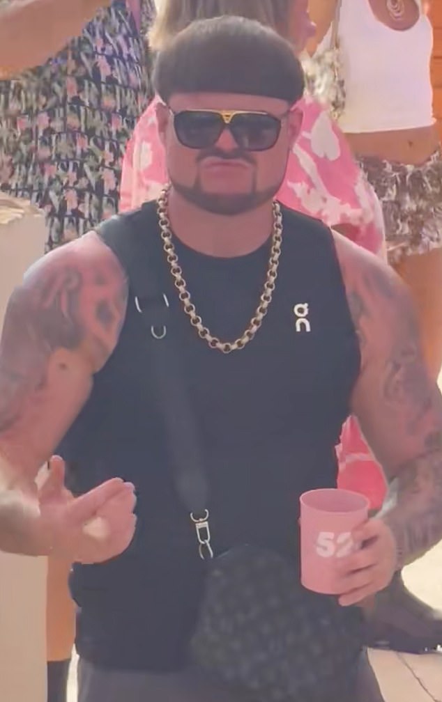 Footage of 'Ibiza Bob' Jack Kay (pictured) went viral last week as he was filmed donning a gold chain and pair of sunglasses with a baby pink cup gripped in his hand