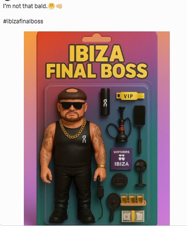 An AI-generated meme depicting Kay as an action figure - complete with thinning hair on top