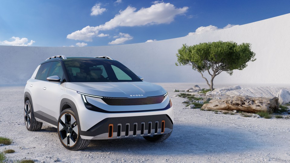 Skoda concept car in a desert landscape.