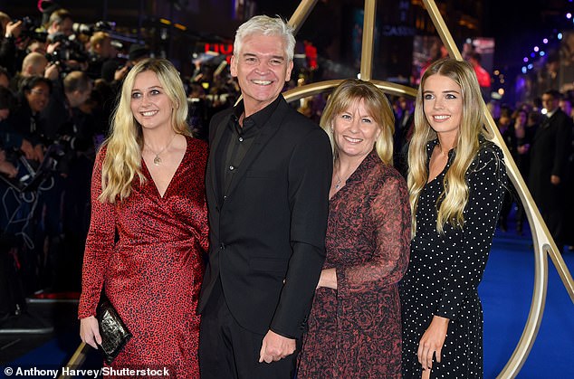 Loyal Stephanie remained a tower of strength for her under-fire husband (L-R: Molly Lowe, Phillip Schofield, Stephanie Lowe and Ruby Lowe on the red carpet in 2018)
