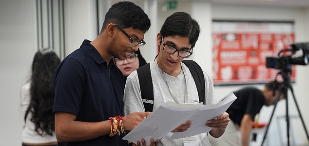Students receive their A-level results at Ark Academy in London. Picture date: Thursday August 14, 2025. PA Photo. Photo credit should read: Lucy North/PA Wire