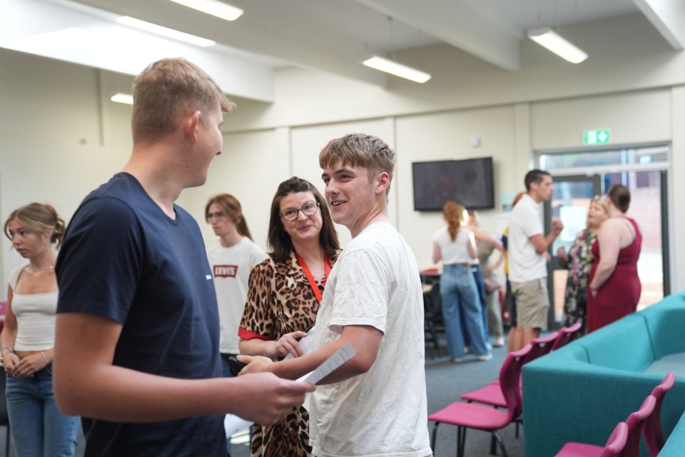 Students receive their A-level results at The Latimers Arts College in Barton Seagrave, Northamptonshire. Picture date: Thursday August 14, 2025. PA Photo. Photo credit should read: Joe Giddens/PA Wire