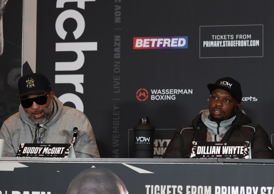 Dillian Whyte and Buddy McGirt at a press conference.