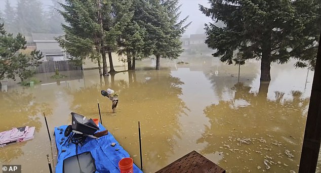 The destructive flooding was triggered by a glacial lake outburst flood (GLOF), a type of event that occurs when water dammed behind glacial ice or debris is suddenly released. Pictured: Flooding from a release of water and snowmelt at Mendenhall Glacier on Augusr 13, 2025 in Juneau, Alaska