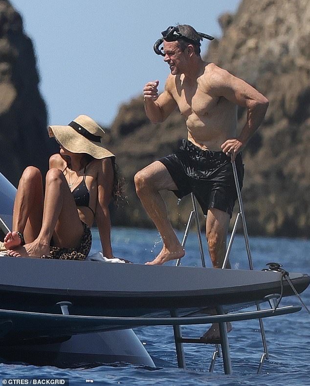 On Monday, Matt nearly fell off a dinghy after attending his buddy Chris Hemsworth's 42 birthday lunch at nearby seafood spot Casa Jondal