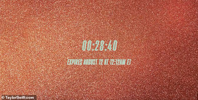 The pop superstar website featured a countdown over a glittering orange background and the cryptic text below: 'Expires August 12 at 12:12AM ET.' The website crashed immediately after the timer had run out