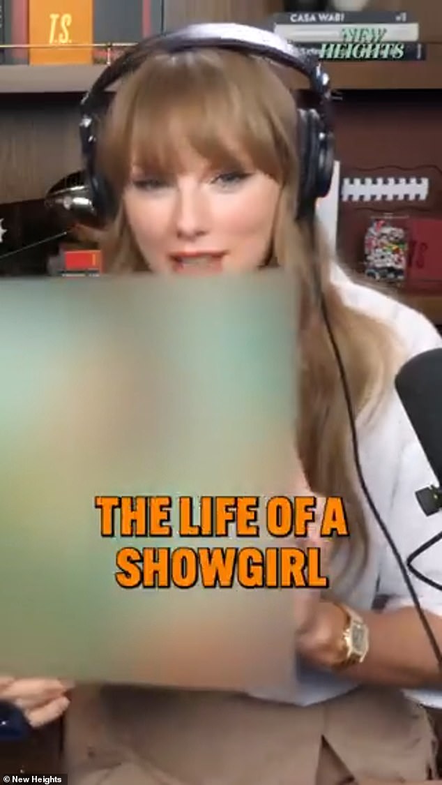 Taylor shocked her loyal fans on Monday with a countdown leading down to the announcement of her new album, which she shared in a preview of boyfriend Travis' podcast New Heights (pictured)