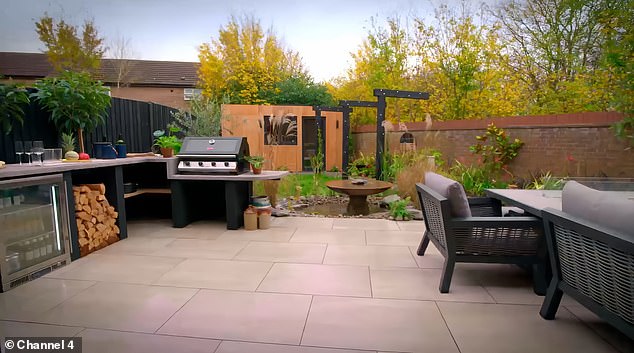 The new outdoor patio also had a seated dining area and overlooked the rest of the garden, with Gemma's new garden office at the far end