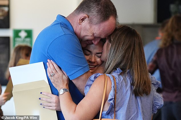 A student celebrates with her parents at Solihill School