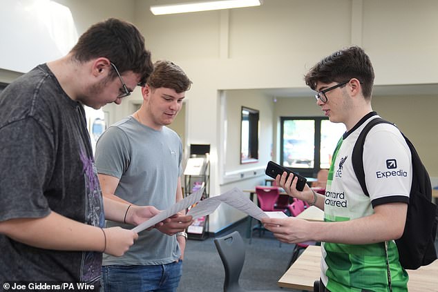 Pupils receive their results at the Latimers Arts College, Barton Seagrave, Northamptonshire