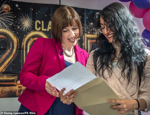 Mrs Phillipson posed for photos with students receiving their results at Trafford College