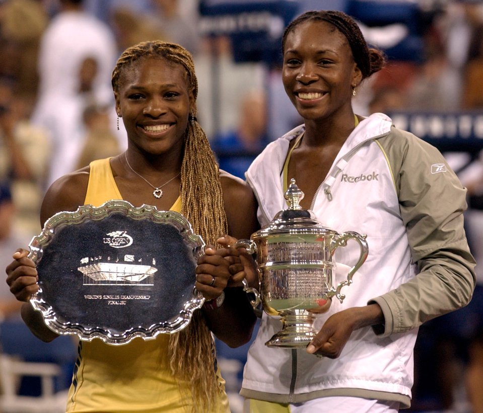 Venus and Serena Williams holding their US Open trophies.