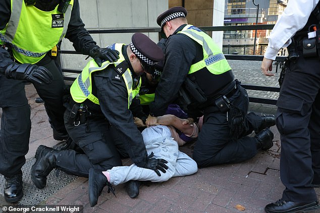 Officers made two arrests on Friday during clashes between anti-migrant protesters and 'anti-fascists'