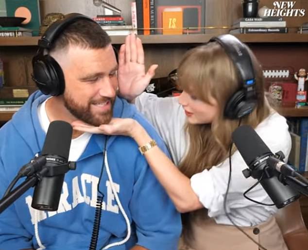 The sweet appearance also featured plenty of PDA, including Kelce kissing Swift's hand and gushing that he was 'the luckiest man in the world'