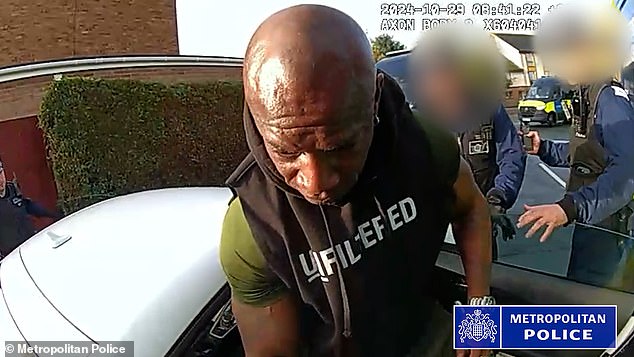 The Met's Flying Squad responded to the crime immediately. They subsequently tracked the van using CCTV and were able to locate the vehicle the same night. Pictured: Police officers arresting gang members