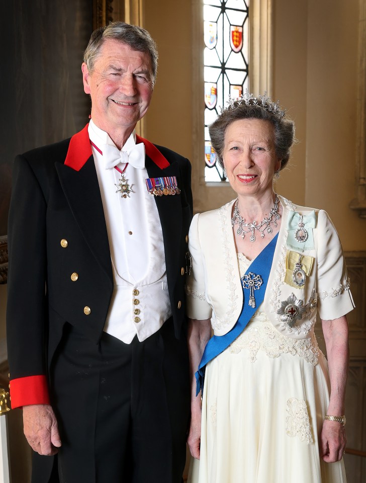 Princess Anne and Vice Admiral Sir Tim Laurence at a state banquet.