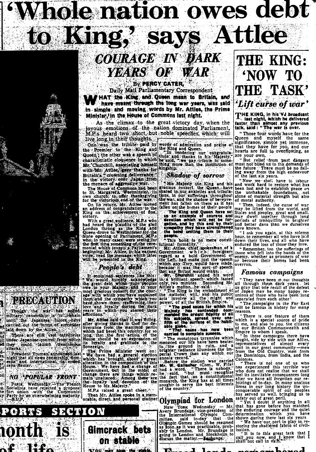 The Mail's coverage of prime minister Clement Attlee's address to the nation
