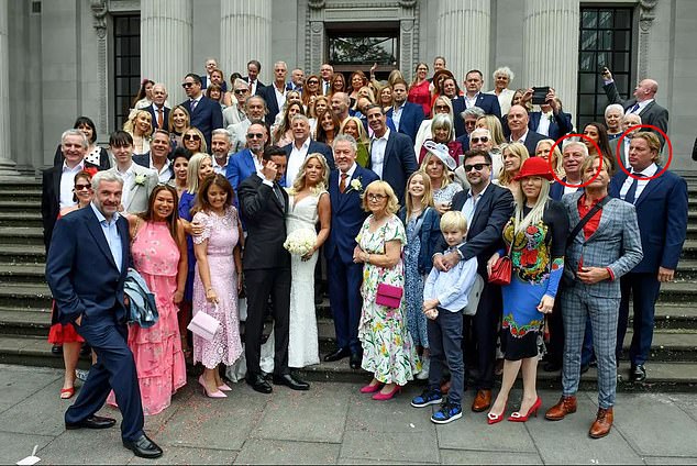 Pictured: Jack Skinner and his father at 80s pop star Paul Young's wedding to wife Lorna at the Old Marylebone Town Hall